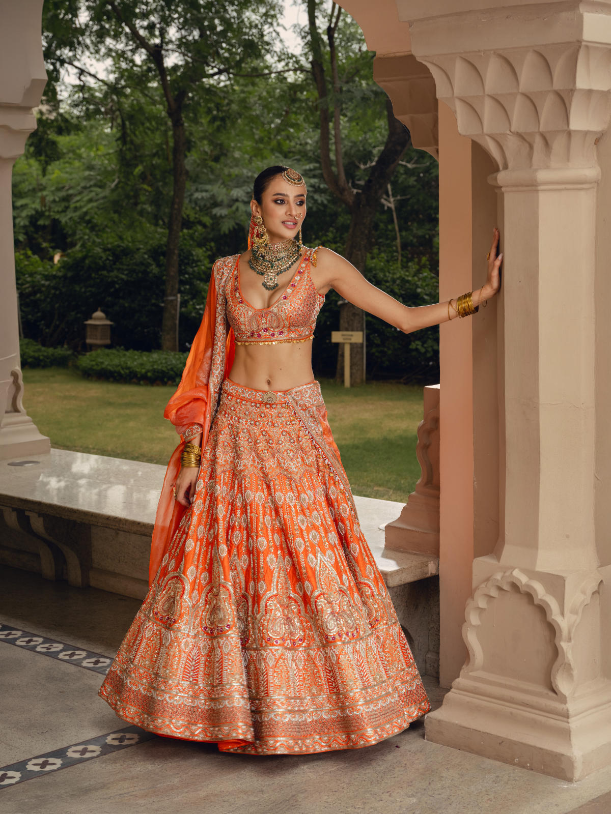 Orange Dola Silk Zardosi Embroidered Lehenga Set