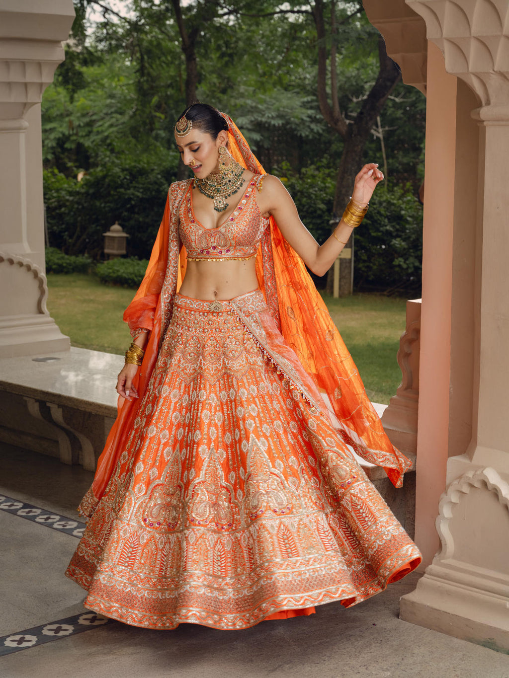 Orange Dola Silk Zardosi Embroidered Lehenga Set