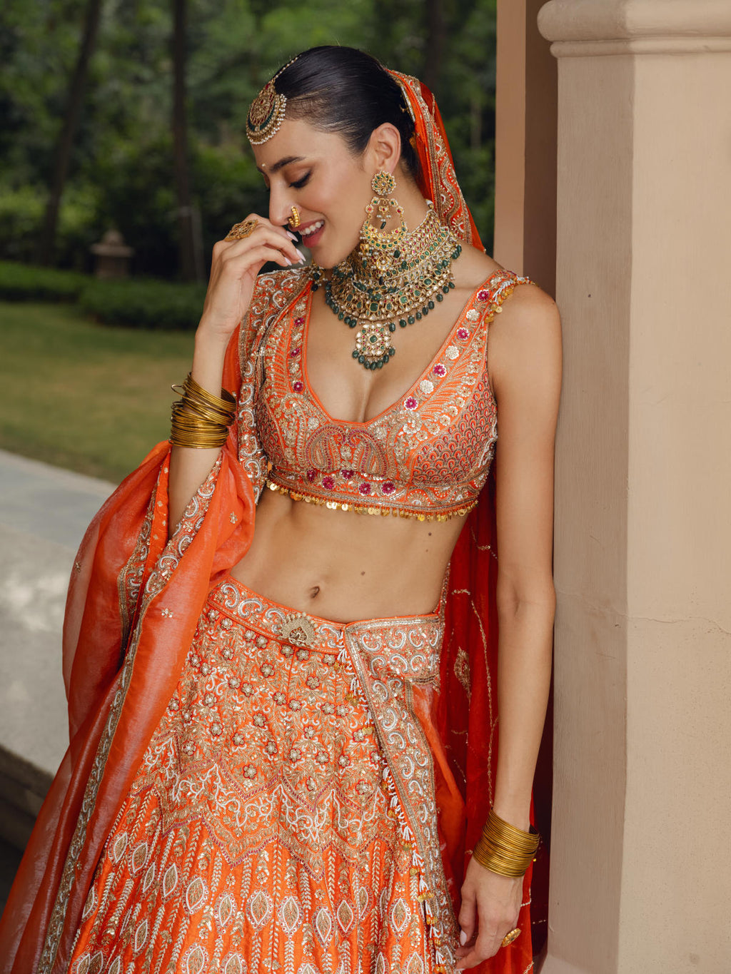 Orange Dola Silk Zardosi Embroidered Lehenga Set