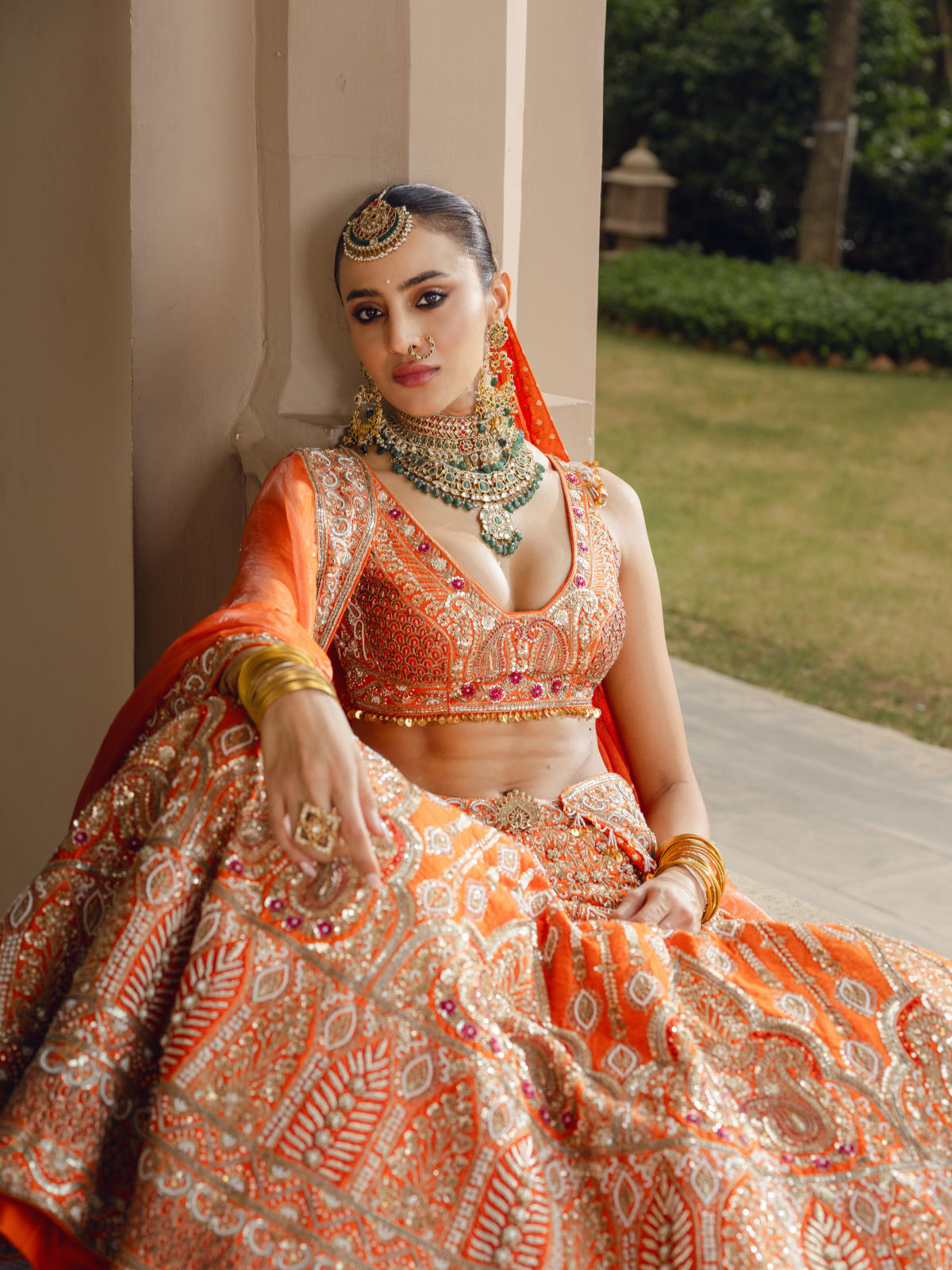 Orange Dola Silk Zardosi Embroidered Lehenga Set