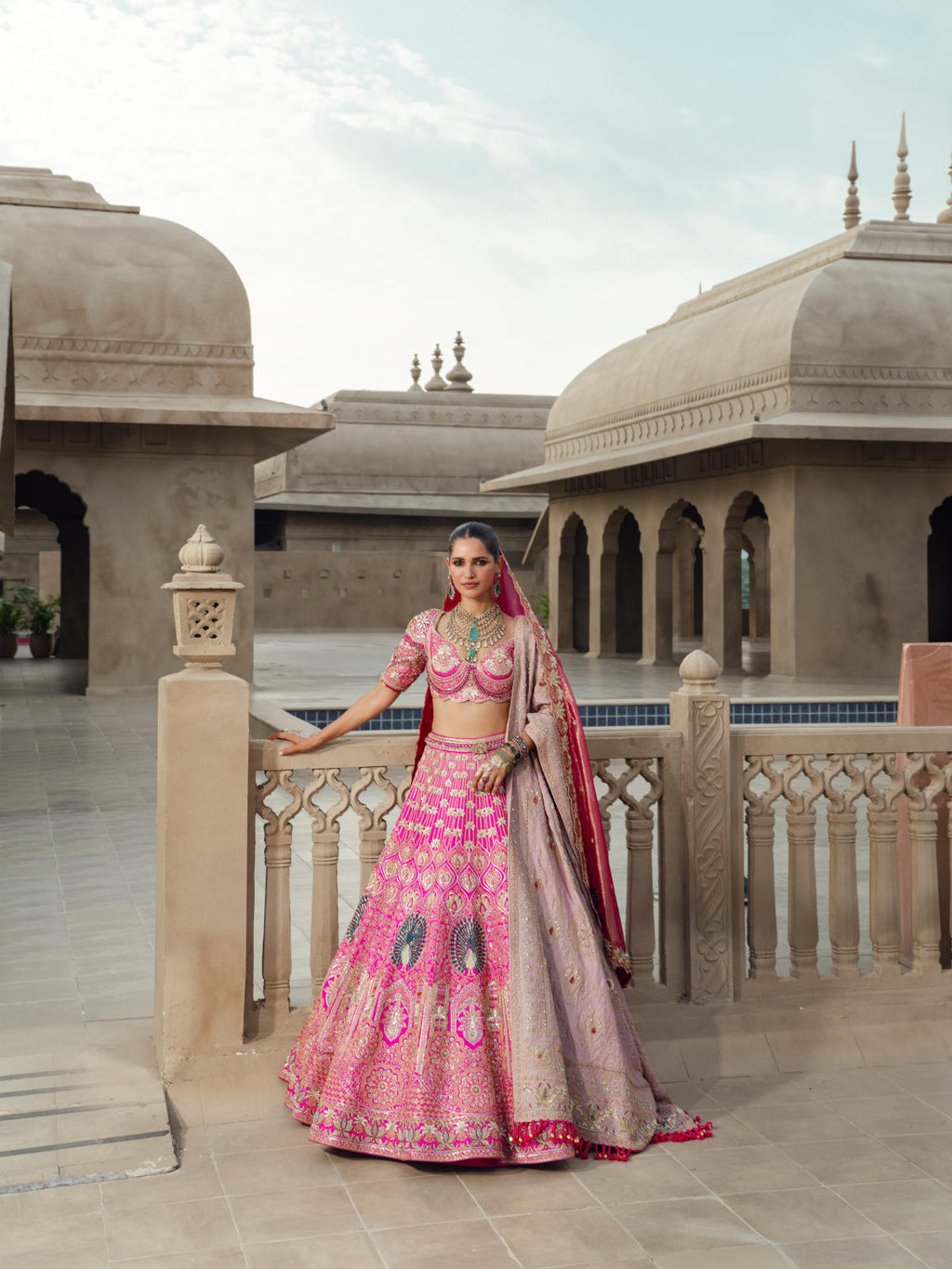 Hot Pink Blush Silk Lehenga Set with Tissue Dupatta