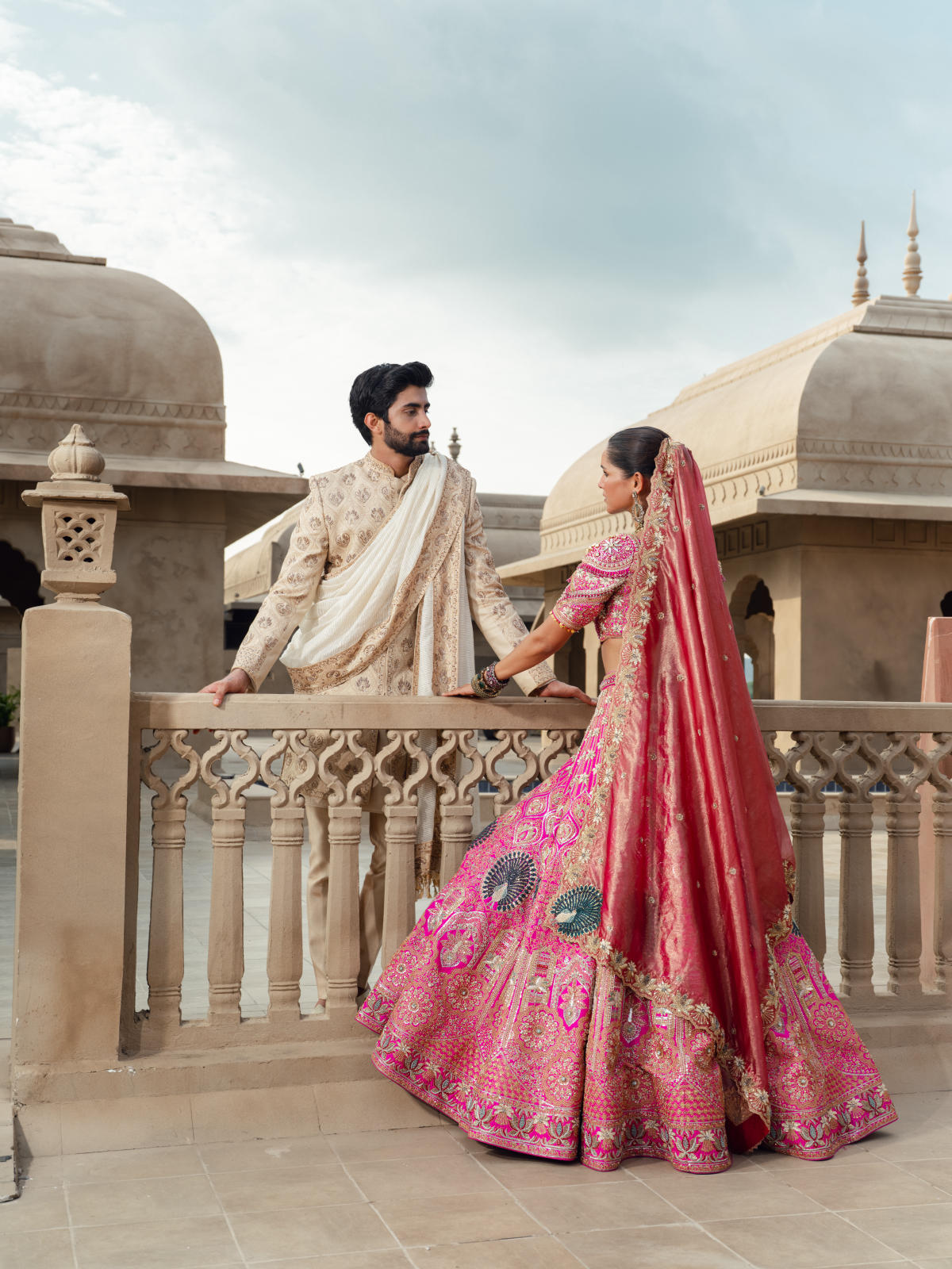 Hot Pink Blush Silk Lehenga Set with Tissue Dupatta