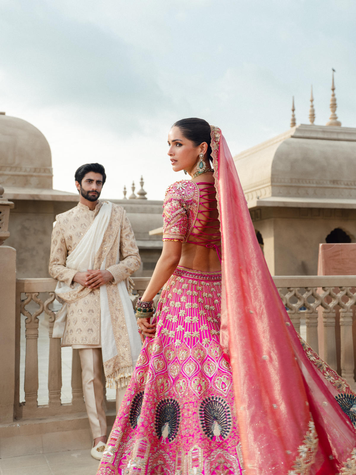 Hot Pink Blush Silk Lehenga Set with Tissue Dupatta