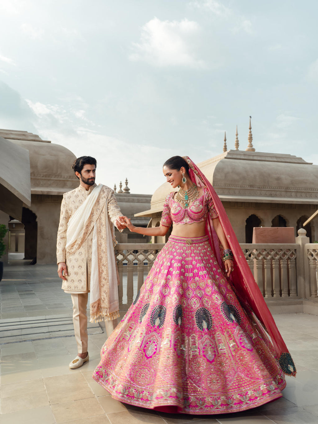 Hot Pink Blush Silk Lehenga Set with Tissue Dupatta