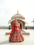 Red Raw Silk Lehenga Set with Net Dupatta