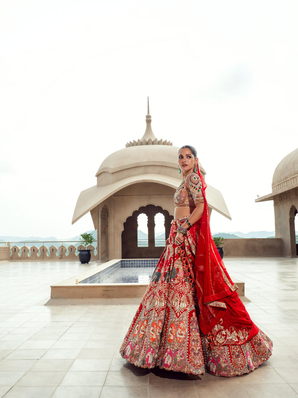 Red Raw Silk Lehenga Set with Net Dupatta