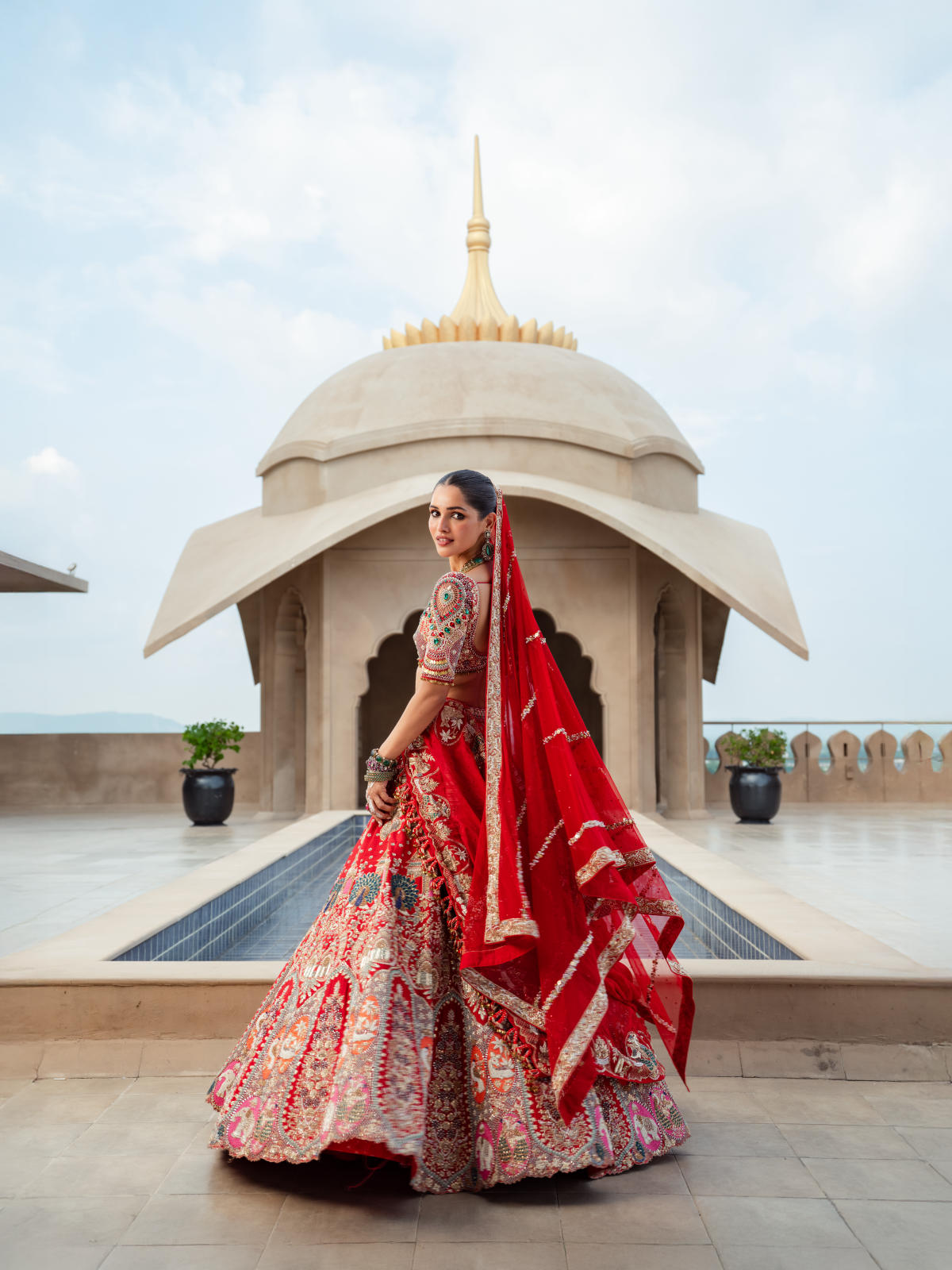 Red Raw Silk Lehenga Set with Net Dupatta