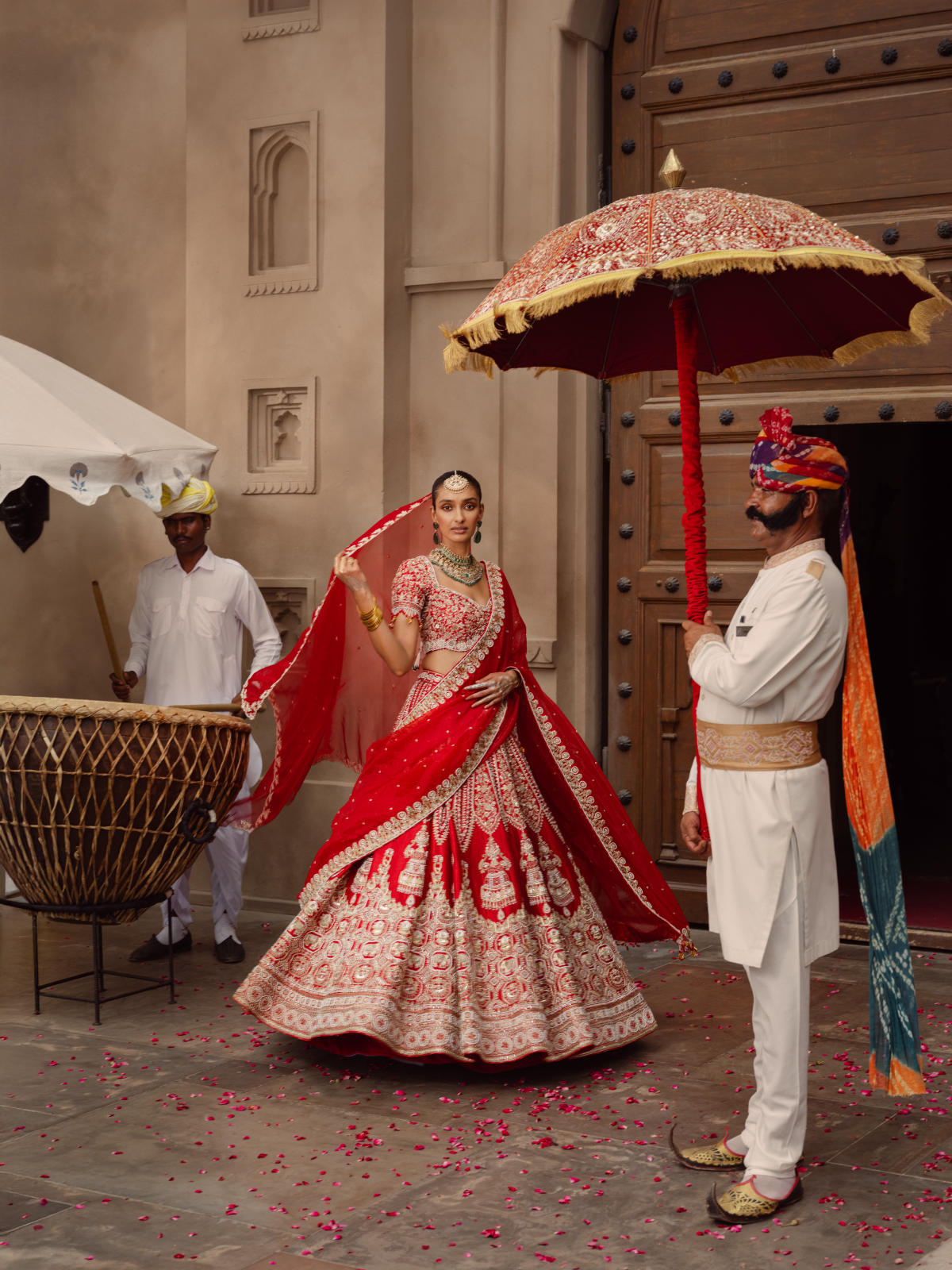 Red Silk Lehenga Set with Dual Organza Dupatta