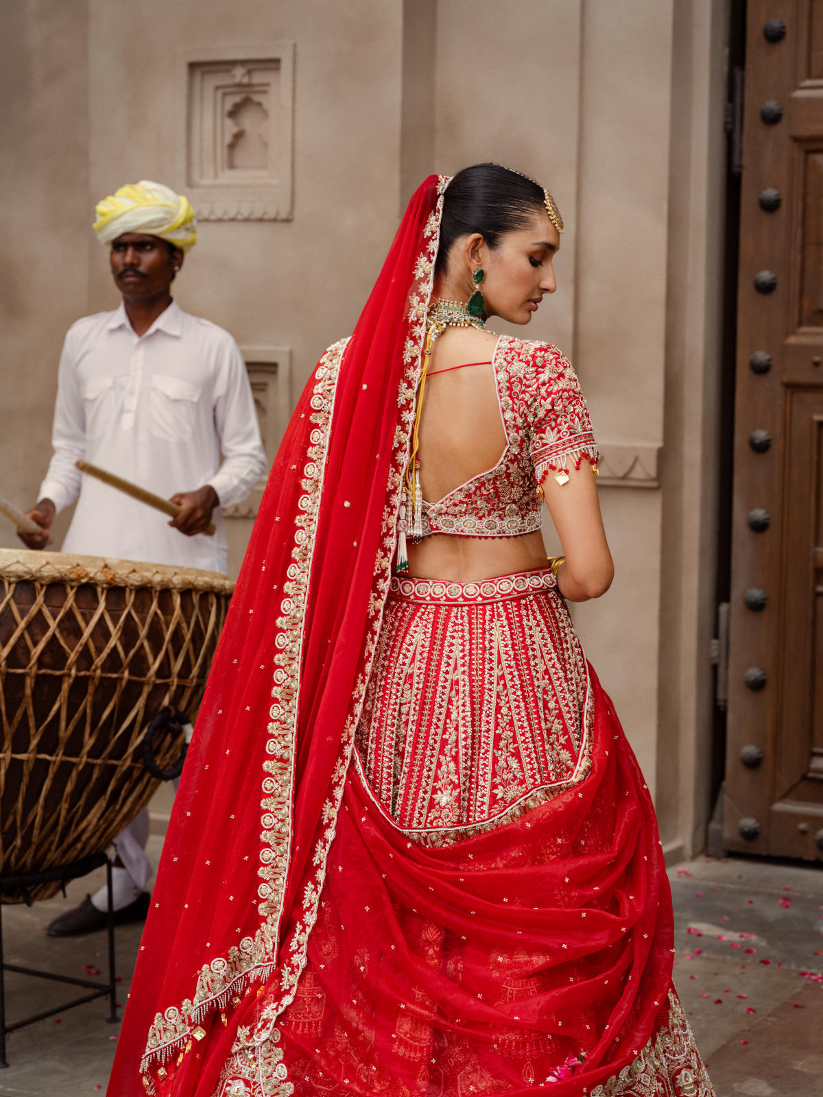 Red Silk Lehenga Set with Dual Organza Dupatta