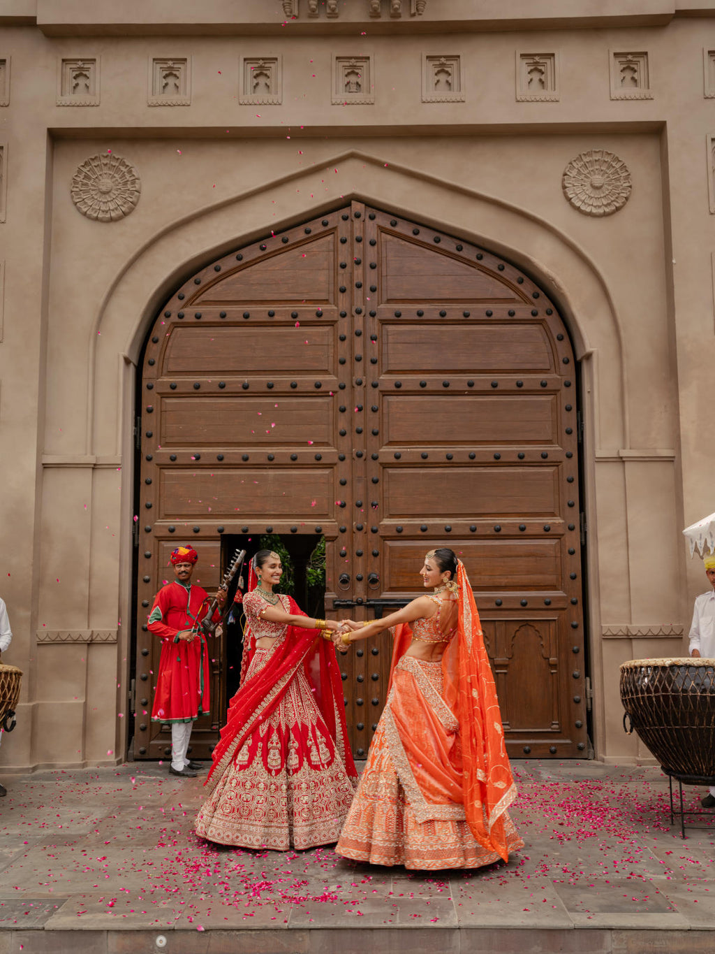 Red Silk Lehenga Set with Dual Organza Dupatta