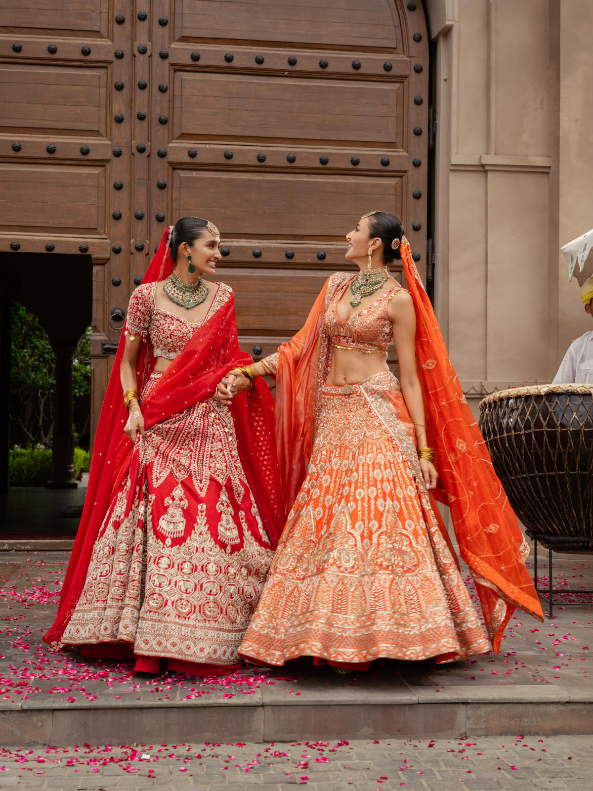 Red Silk Lehenga Set with Dual Organza Dupatta