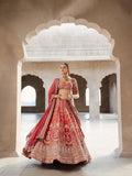 Coral Silk Lehenga Set with Dual Organza Dupatta