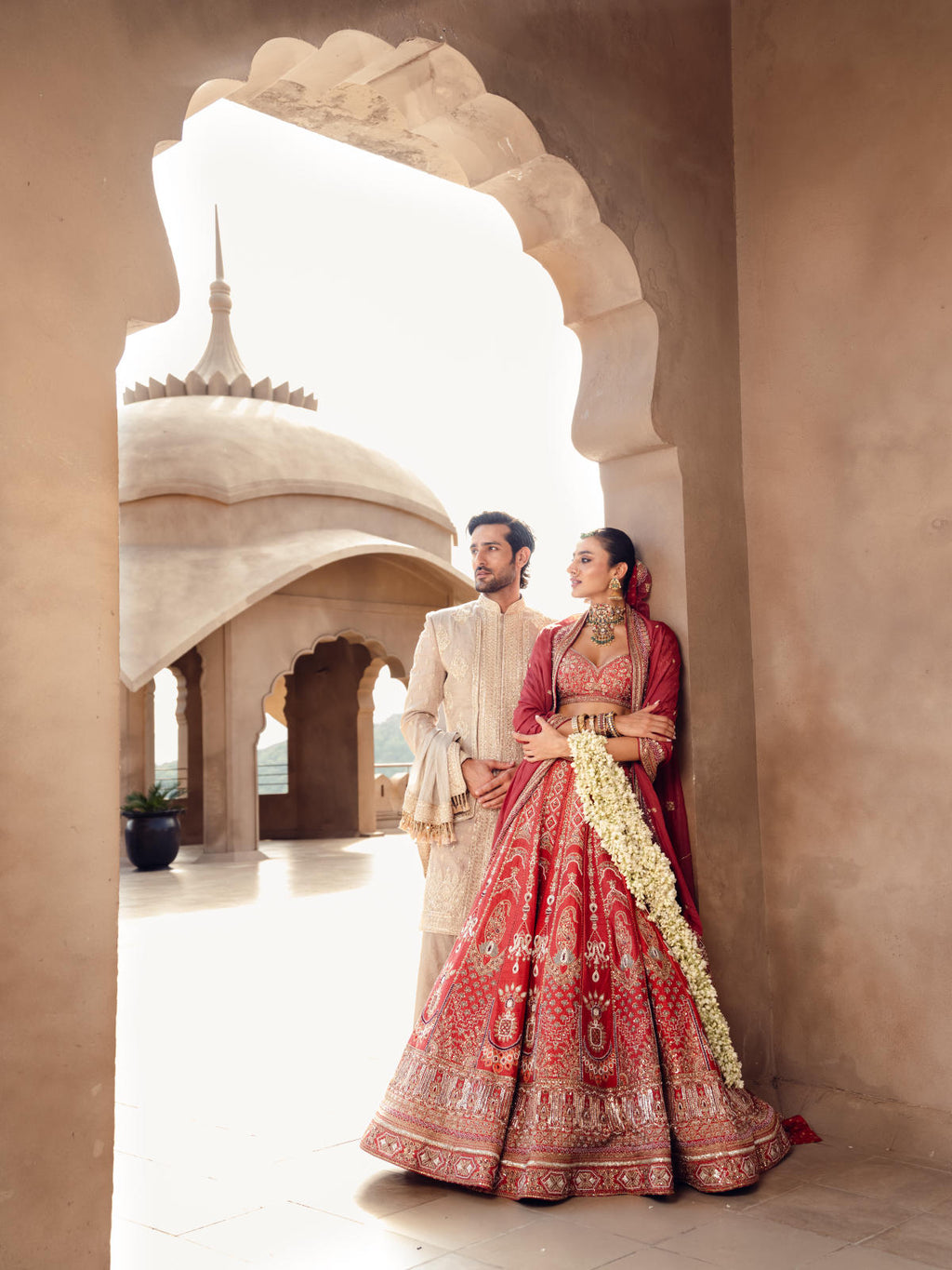 Coral Silk Lehenga Set with Dual Organza Dupatta