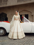 Beige Silk Embroidered Lehenga Ensemble with Dual Organza Dupatta
