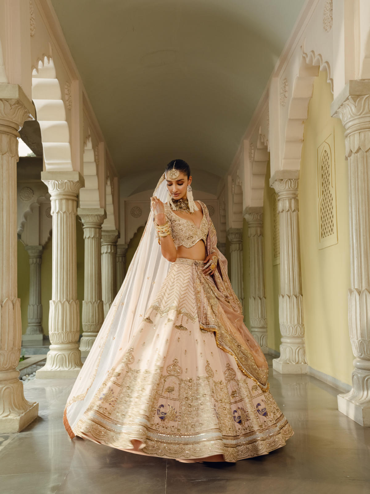 Peach Tissue Silk Lehenga Set with Banarasi Tissue & Organza Dupatta