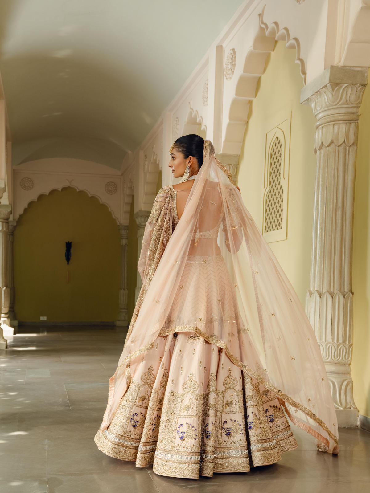 Peach Tissue Silk Lehenga Set with Banarasi Tissue & Organza Dupatta