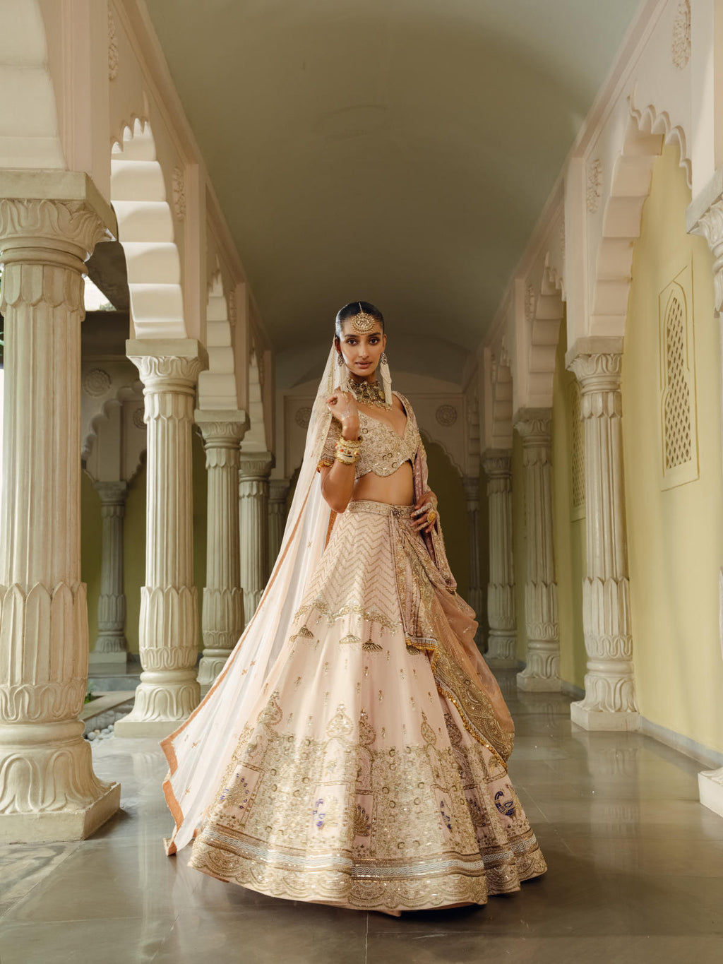 Peach Tissue Silk Lehenga Set with Banarasi Tissue & Organza Dupatta