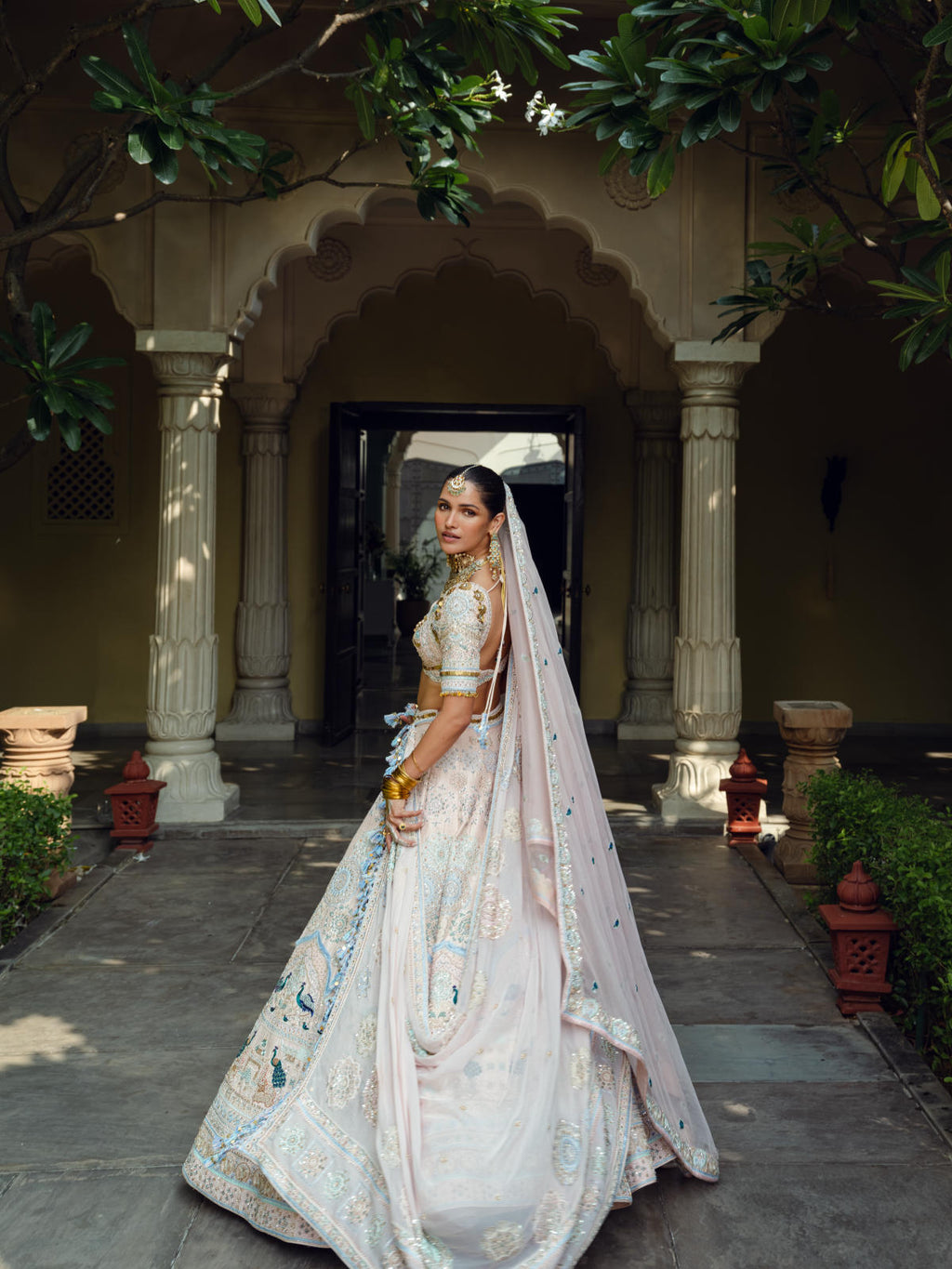 Blush Pink Raw Silk Lehenga Set with Dual Organza Dupatta