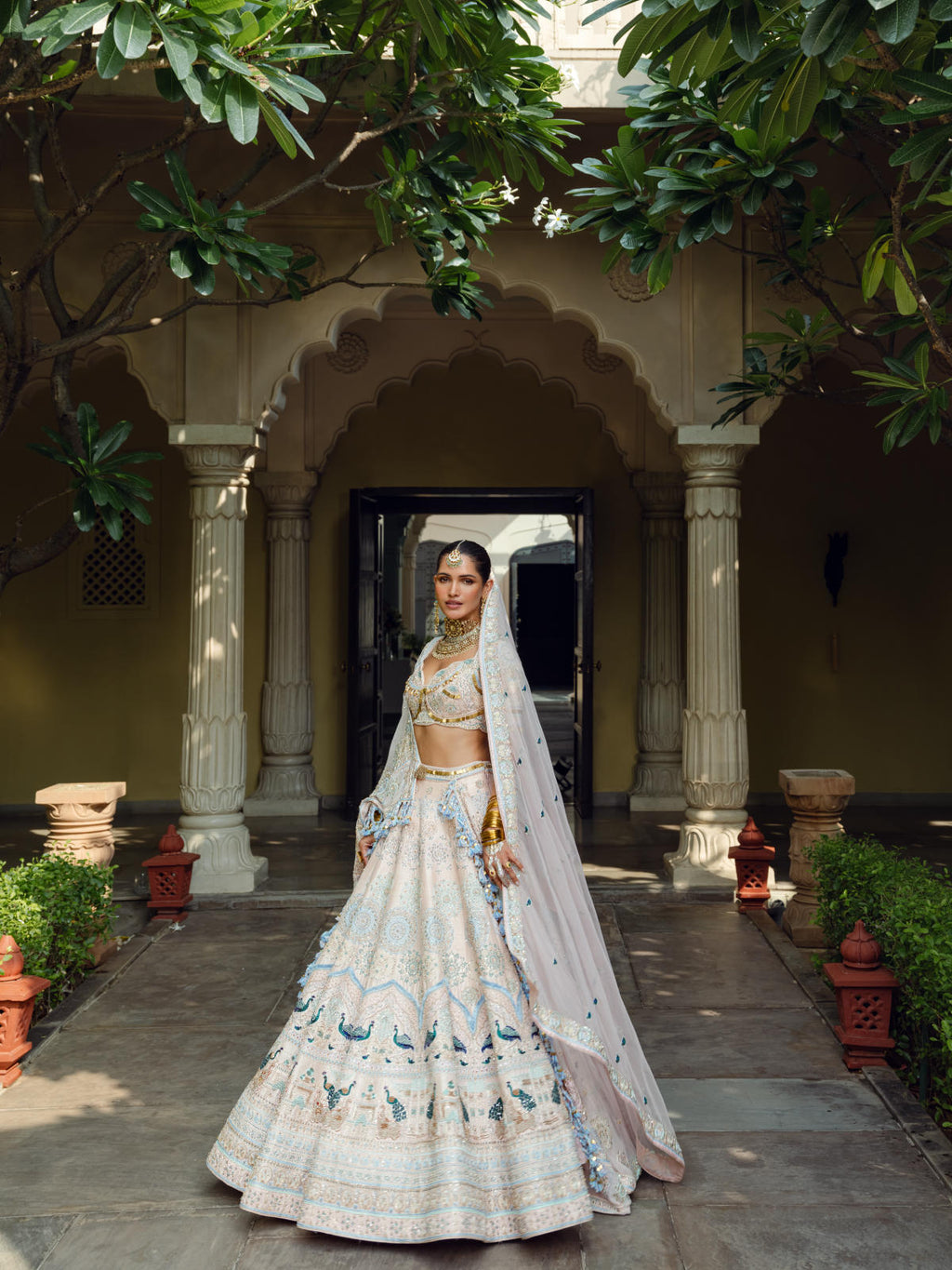 Blush Pink Raw Silk Lehenga Set with Dual Organza Dupatta