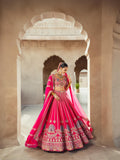 Rani Pink Textured Silk Lehenga Set with Organza Dupatta