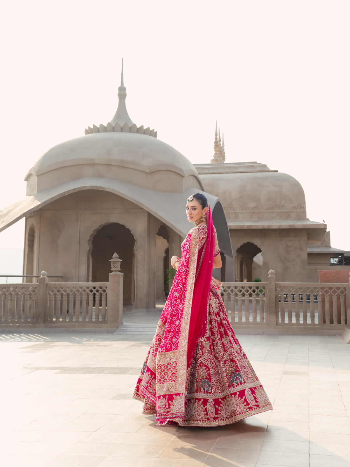 Rani Pink Silk Lehenga Set with Bandhani & Tissue Organza Dupatta