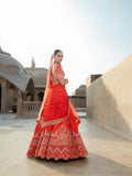 Orange Silk Lehenga Set with Organza & Tissue Organza Dupatta