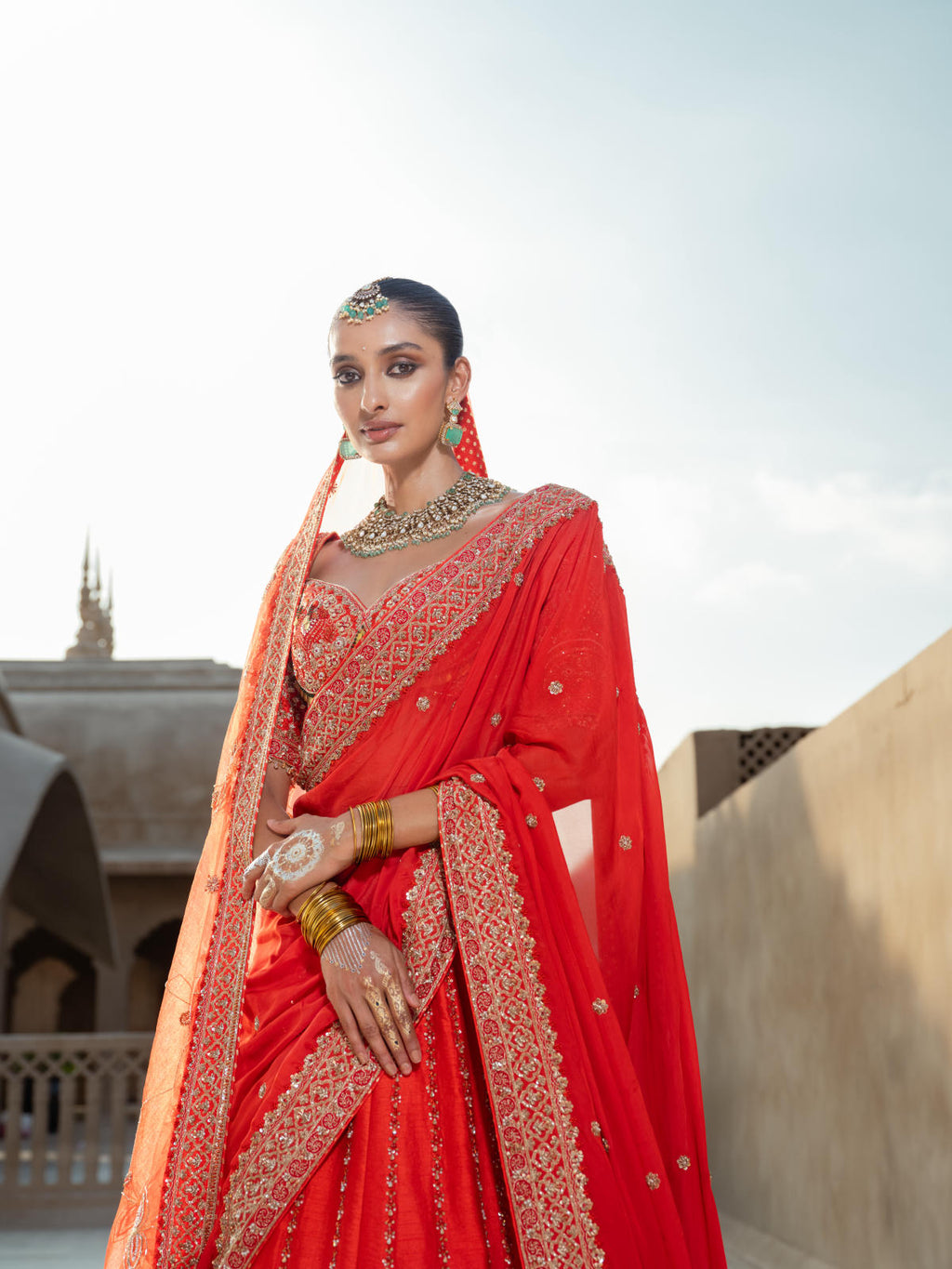 Orange Silk Lehenga Set with Organza & Tissue Organza Dupatta