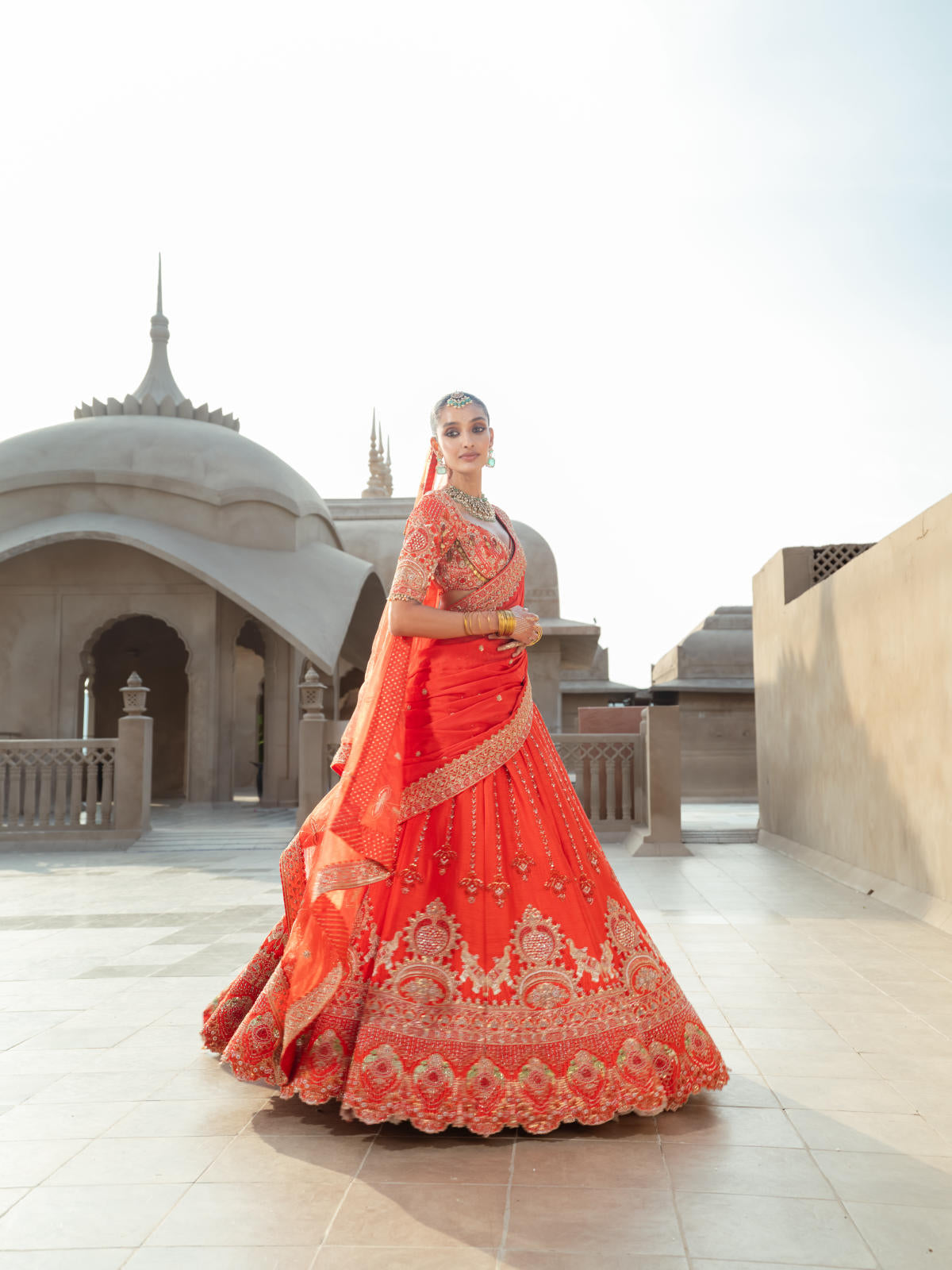 Orange Silk Lehenga Set with Organza & Tissue Organza Dupatta