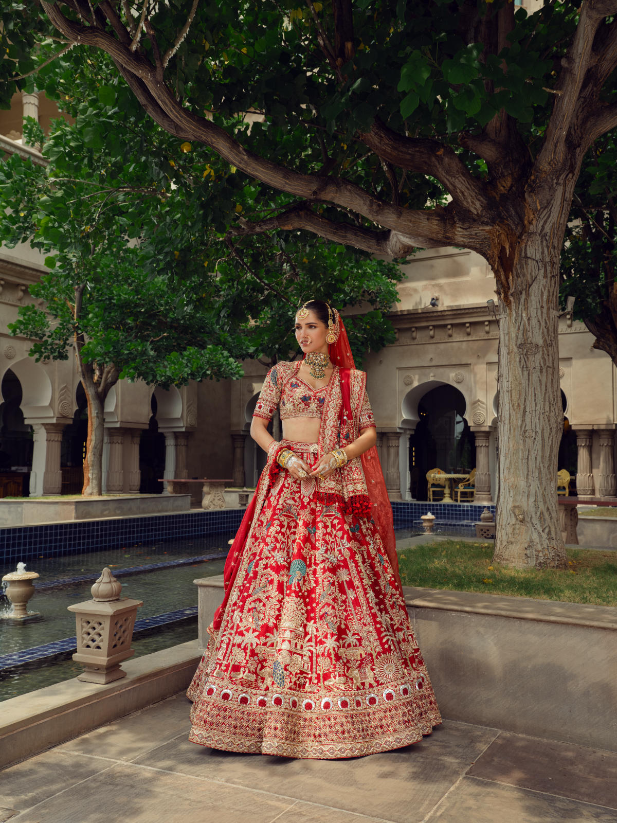 Red Raw Silk Lehenga Set with Munga Silk & Tissue Dupatta