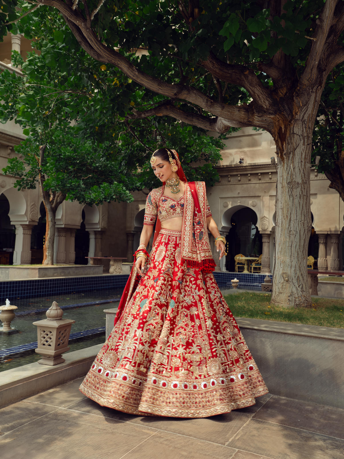 Red Raw Silk Lehenga Set with Munga Silk & Tissue Dupatta