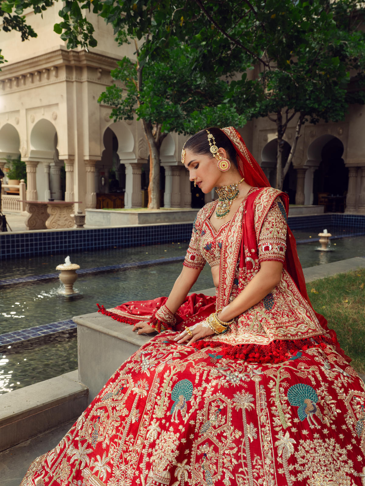 Red Raw Silk Lehenga Set with Munga Silk & Tissue Dupatta