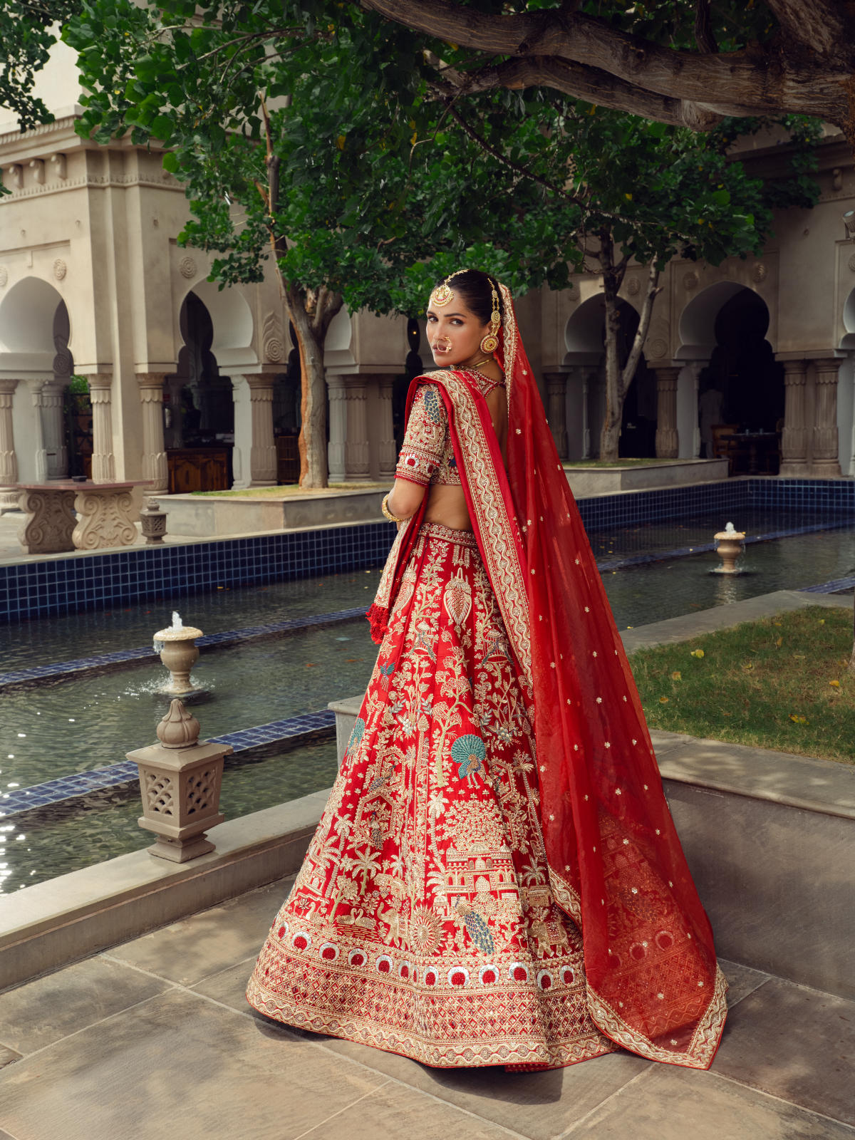 Red Raw Silk Lehenga Set with Munga Silk & Tissue Dupatta