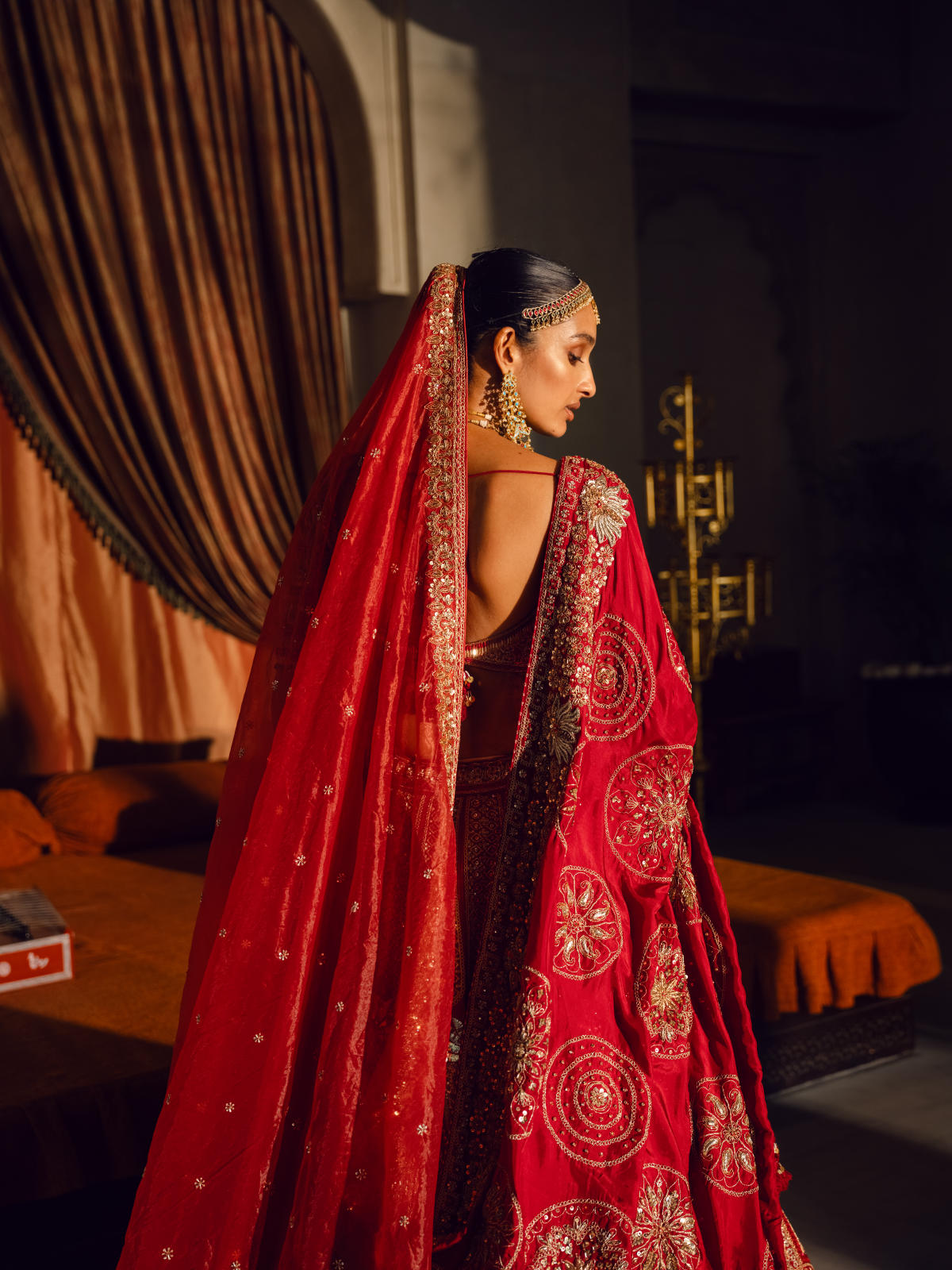 Red Raw Silk Lehenga Set with Dual Silk Dupatta