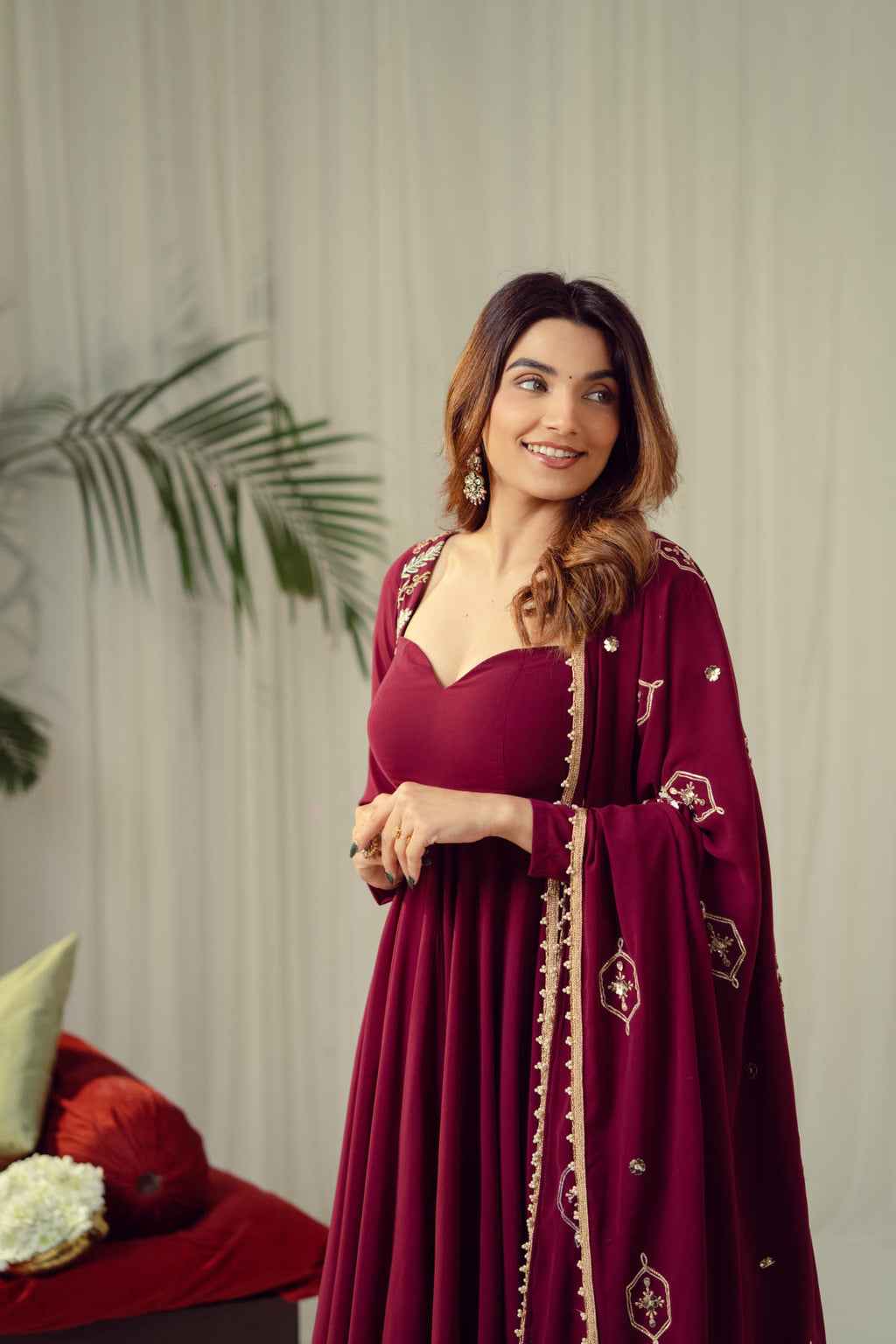 Maroon Noor Anarkali