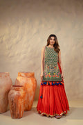 Sunset Orange & Emerald Green Lehenga Set