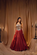 Midnight Blue & Coral Embroidered Lehenga Set