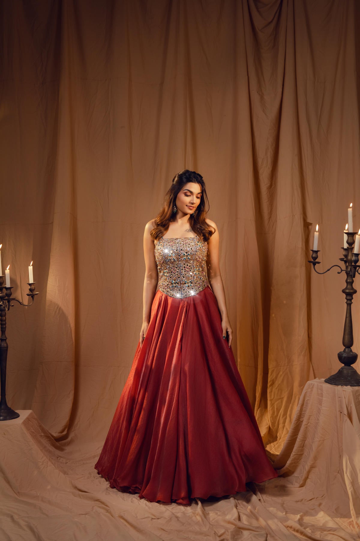 Midnight Blue & Coral Embroidered Lehenga Set