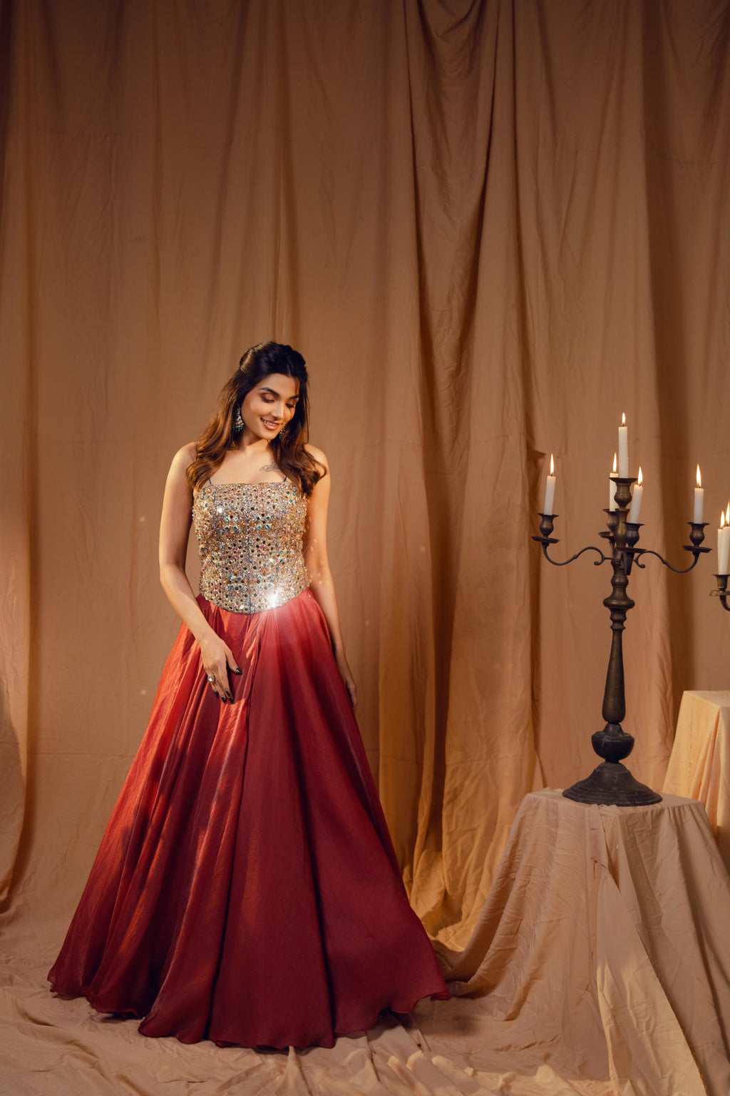 Midnight Blue & Coral Embroidered Lehenga Set