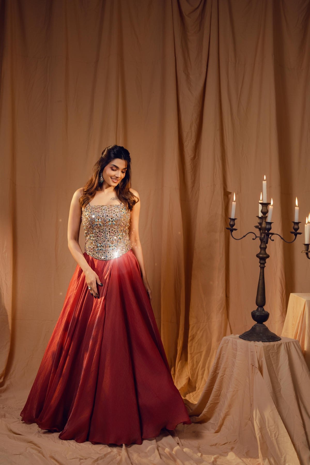 Midnight Blue & Coral Embroidered Lehenga Set