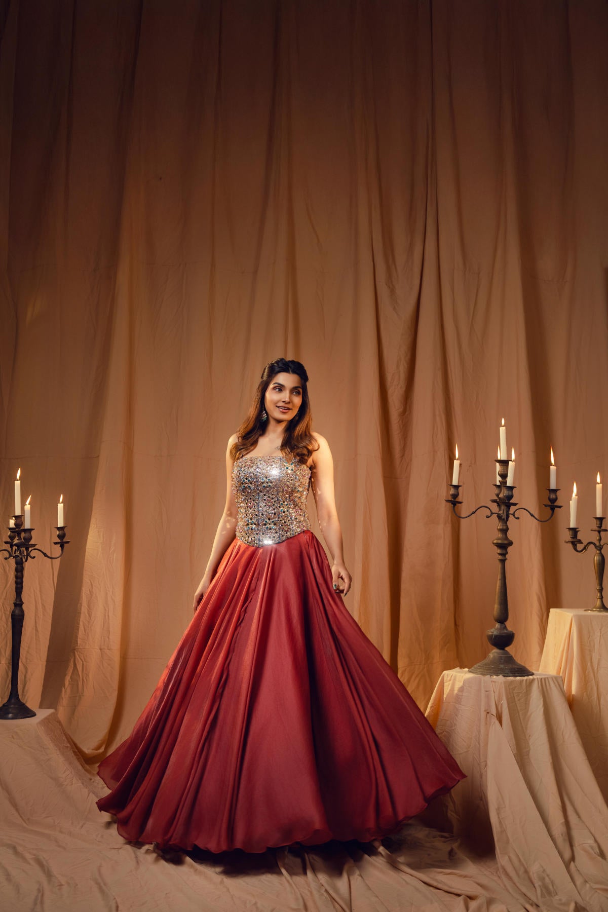 Midnight Blue & Coral Embroidered Lehenga Set