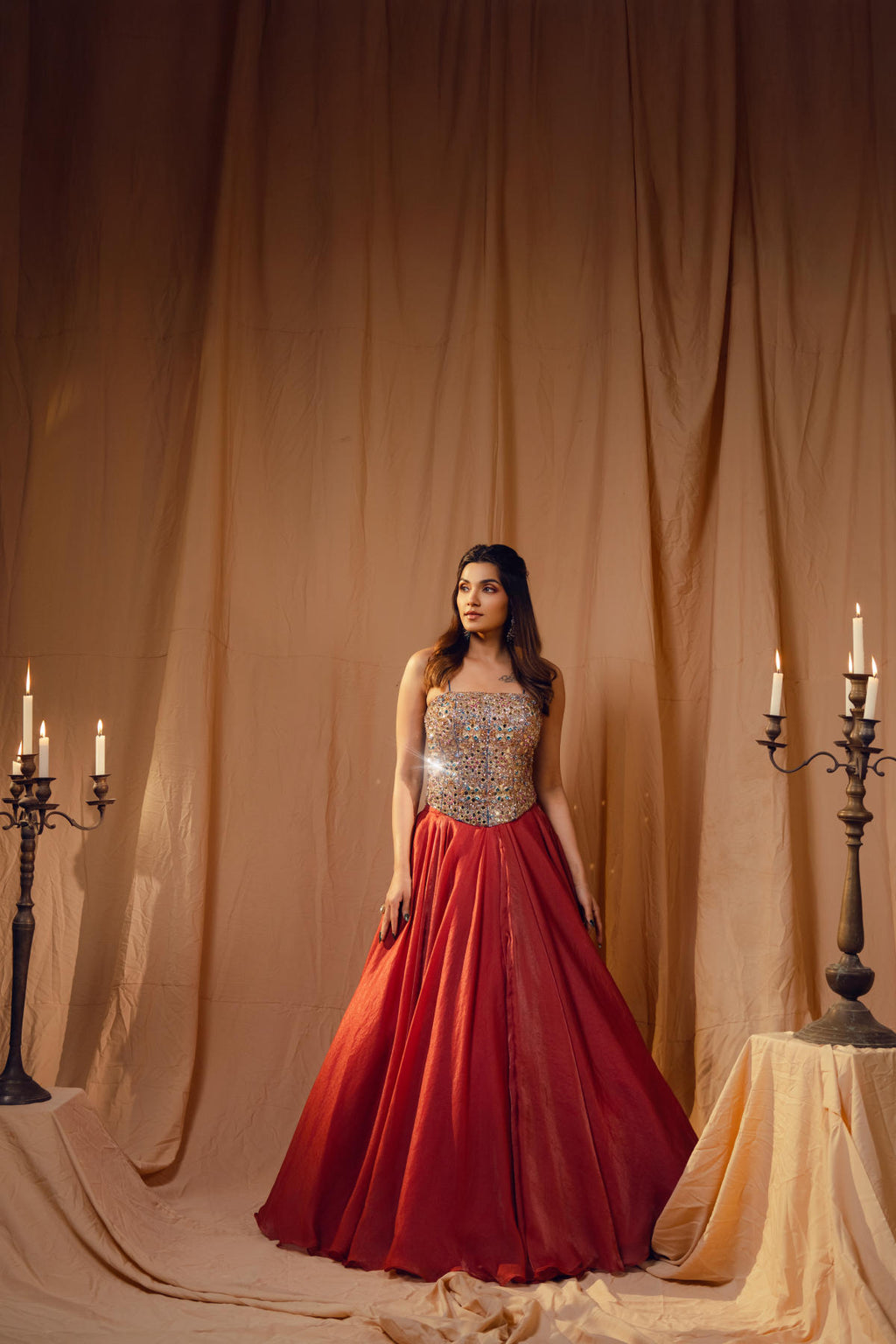 Midnight Blue & Coral Embroidered Lehenga Set