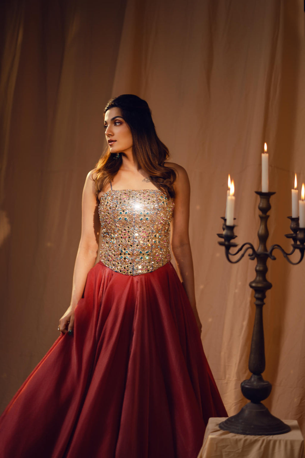 Midnight Blue & Coral Embroidered Lehenga Set