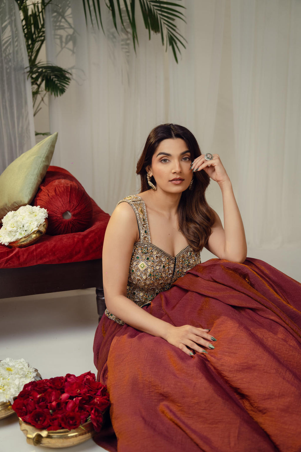 Bottle Green & Brown Statement Lehenga Set