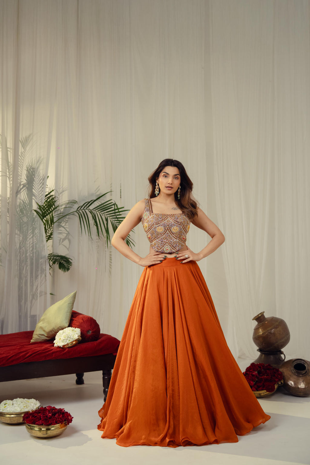 Royal Purple & Rust Contrast Lehenga Set