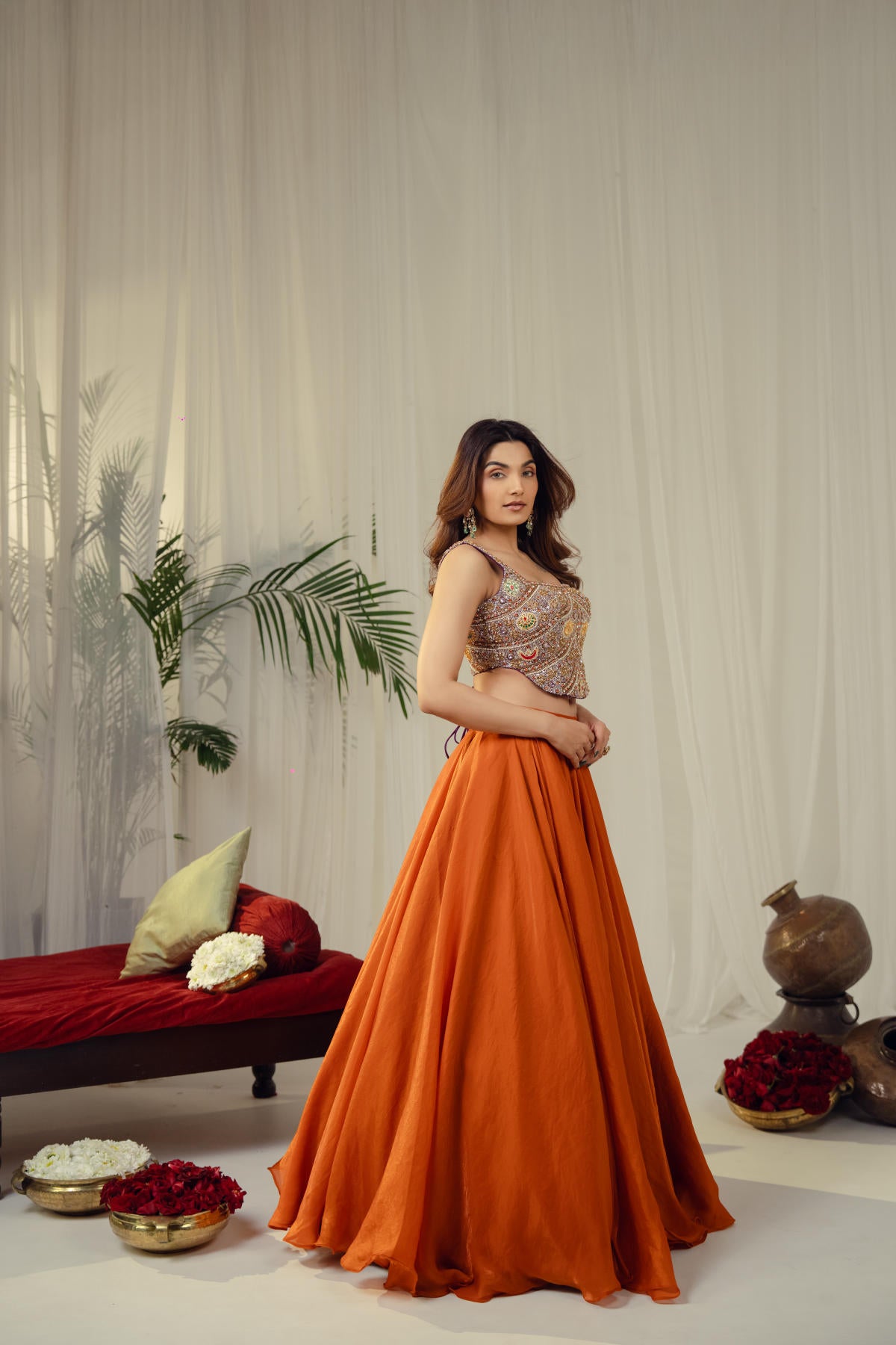 Royal Purple & Rust Contrast Lehenga Set