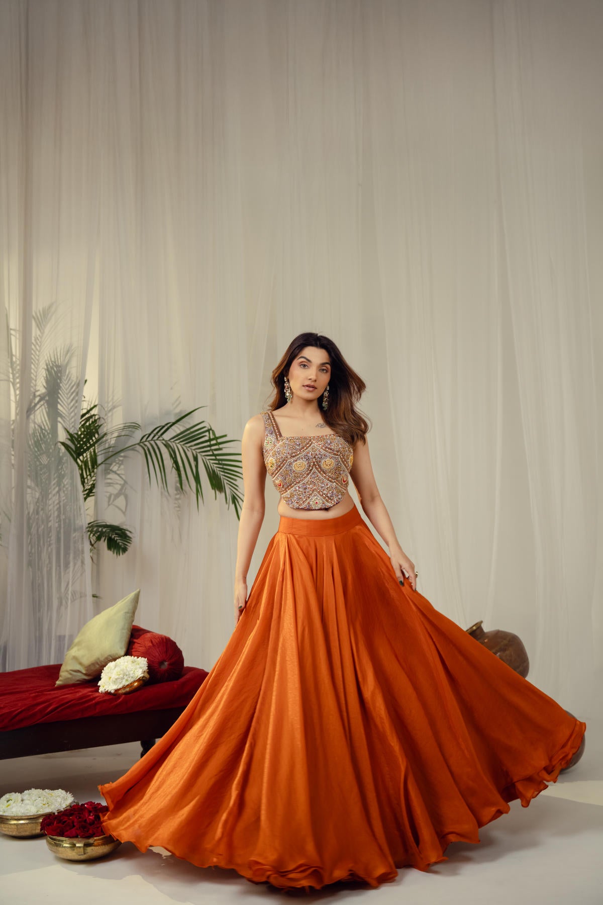 Royal Purple & Rust Contrast Lehenga Set