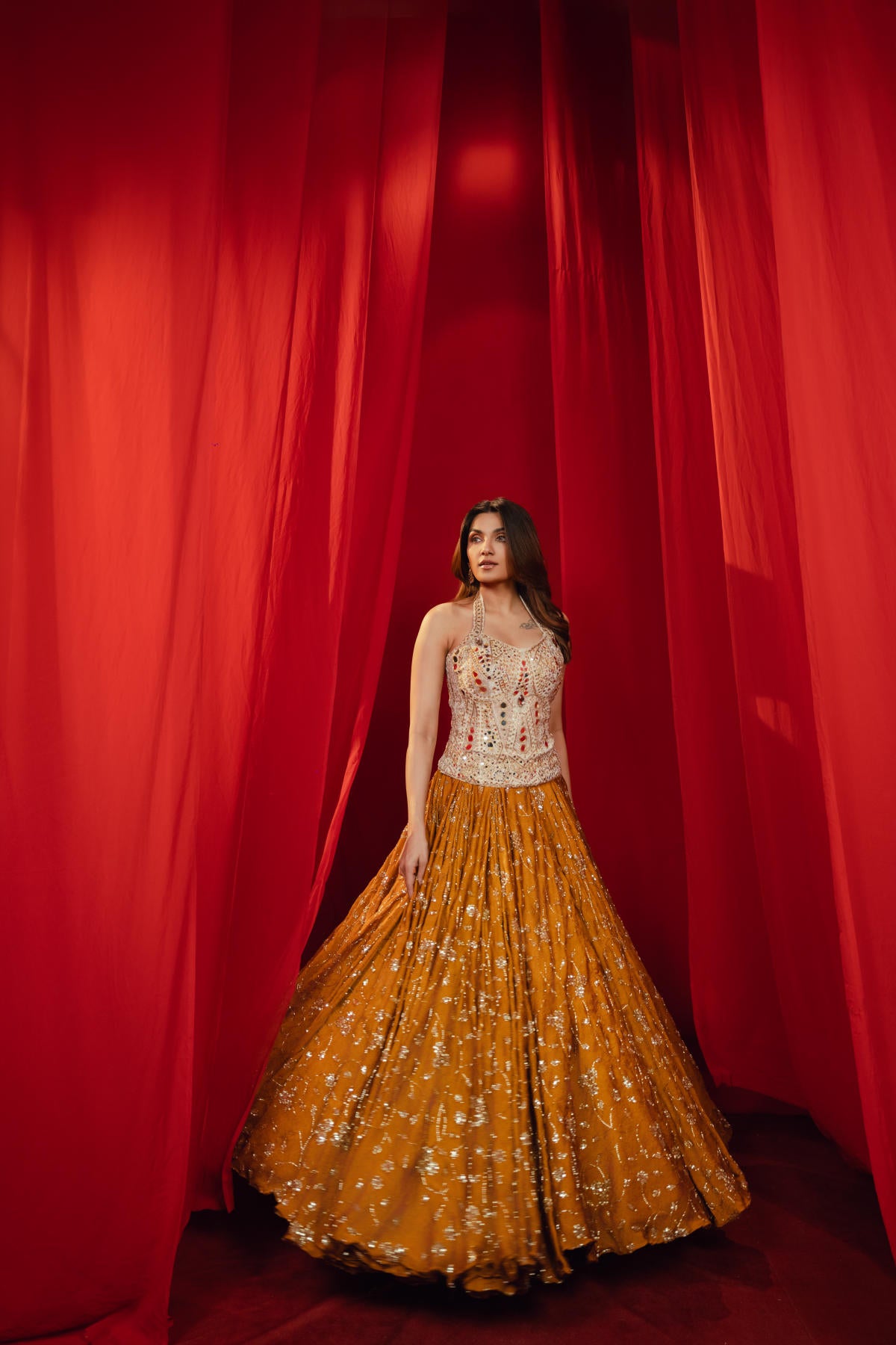 Vory & Mustard Contrast Lehenga Set