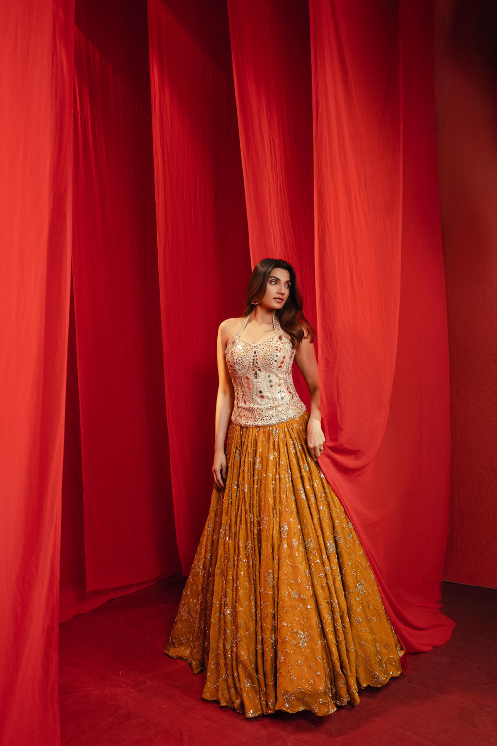 Vory & Mustard Contrast Lehenga Set