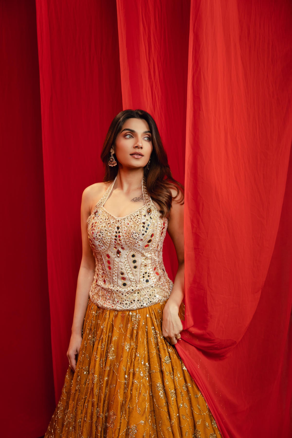 Vory & Mustard Contrast Lehenga Set