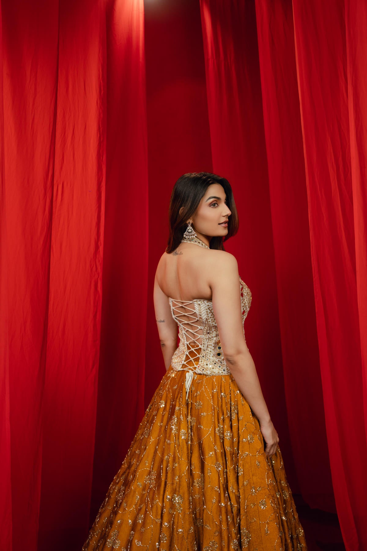 Vory & Mustard Contrast Lehenga Set